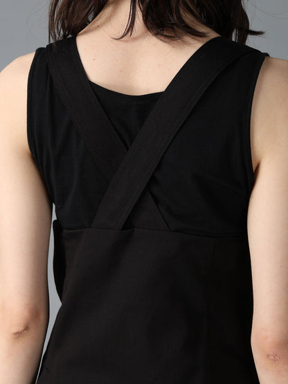 COTTON TWILL SUSPENDER DRAPED DRESS