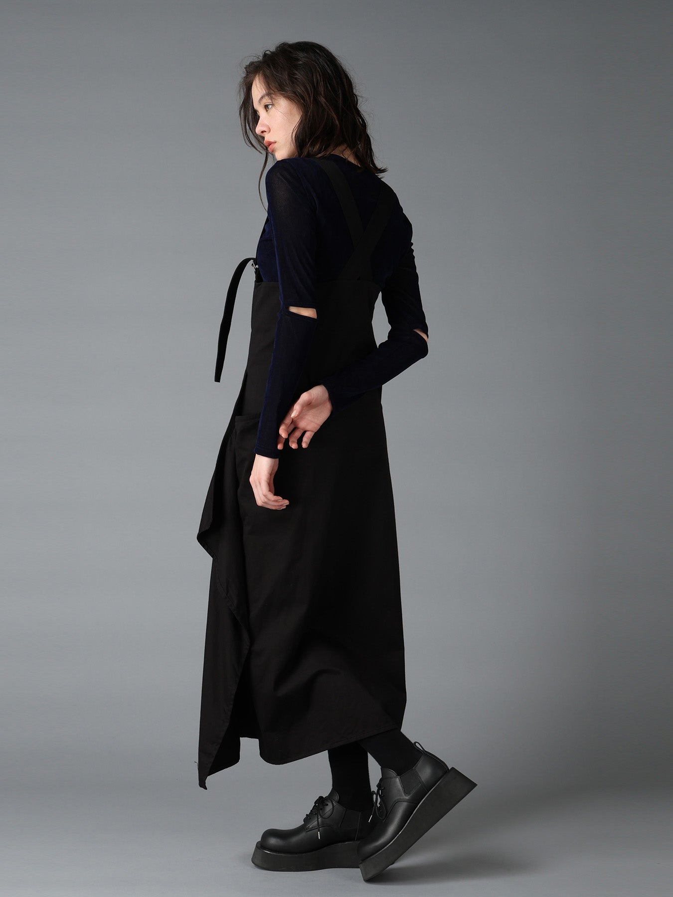 COTTON TWILL SUSPENDER DRAPED DRESS