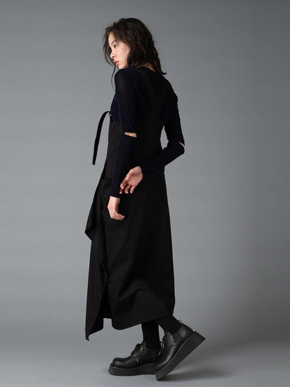 COTTON TWILL SUSPENDER DRAPED DRESS