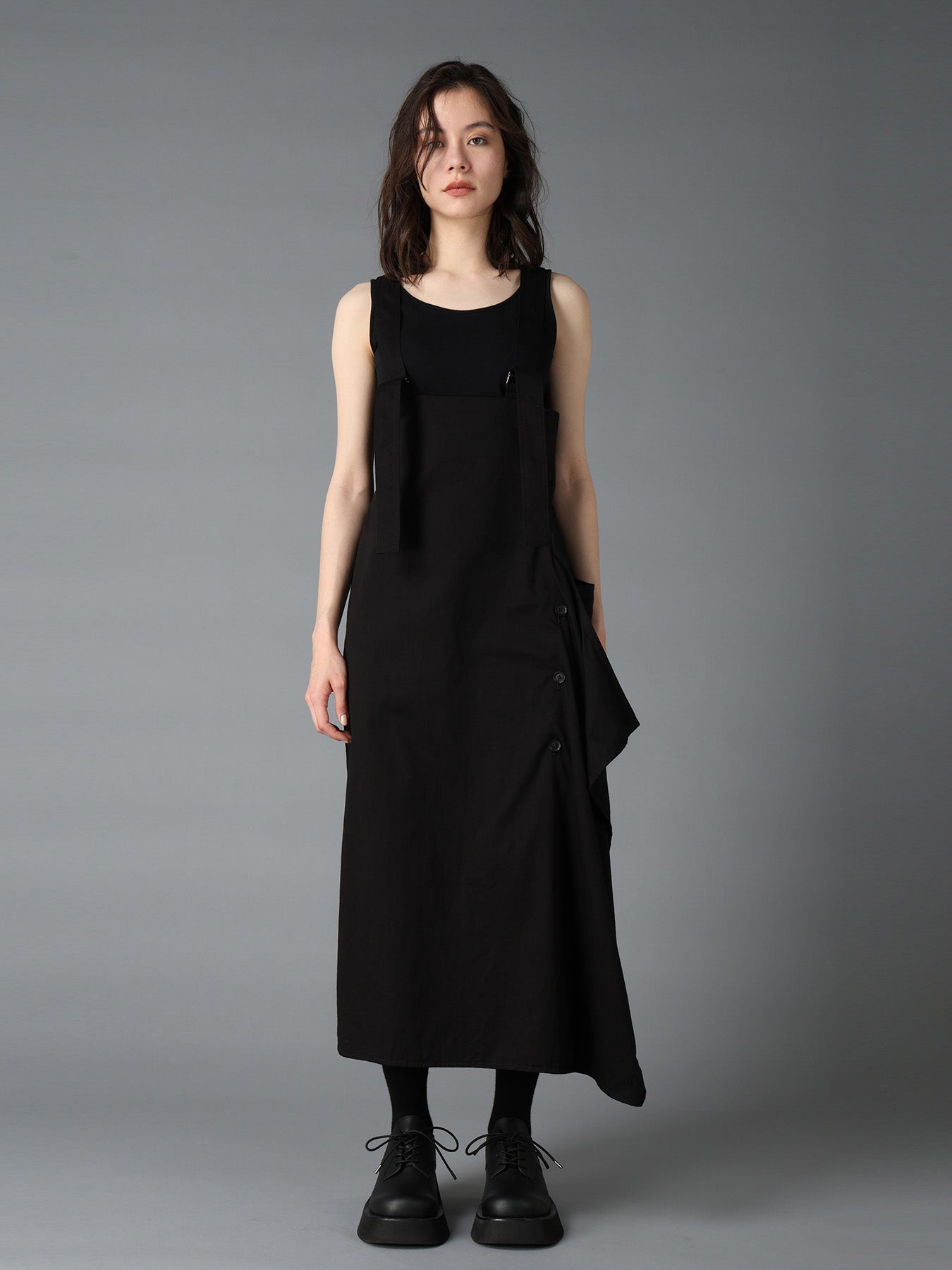 COTTON TWILL SUSPENDER DRAPED DRESS