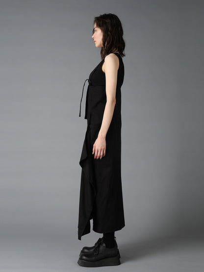COTTON TWILL SUSPENDER DRAPED DRESS
