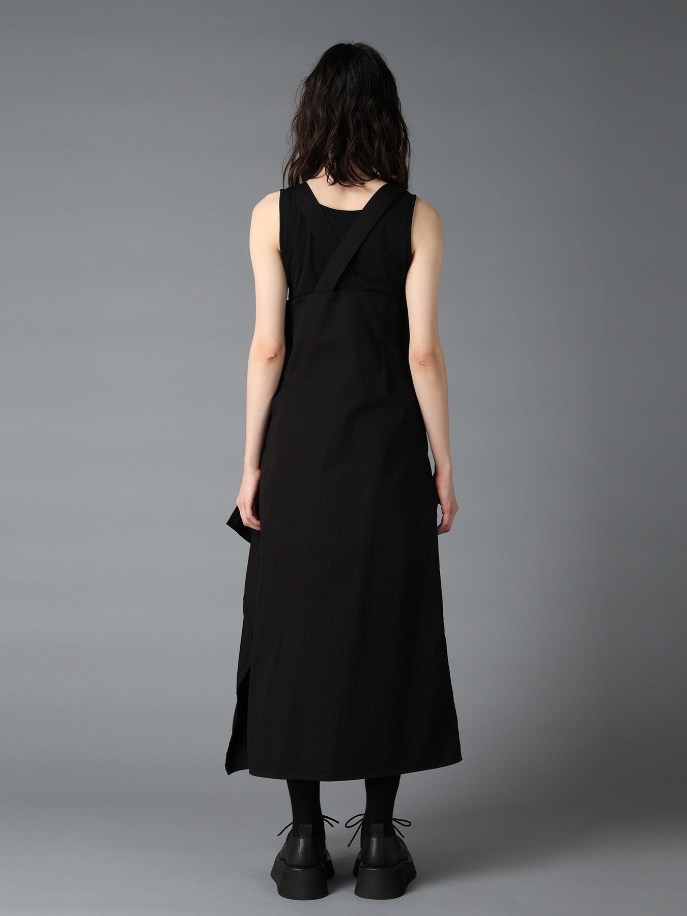 COTTON TWILL SUSPENDER DRAPED DRESS