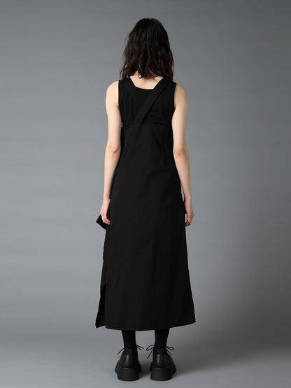 COTTON TWILL SUSPENDER DRAPED DRESS