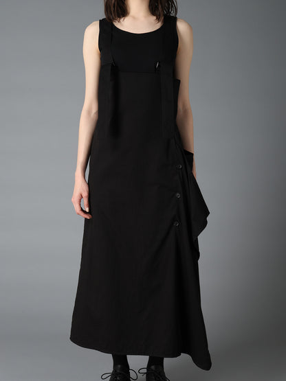 COTTON TWILL SUSPENDER DRAPED DRESS