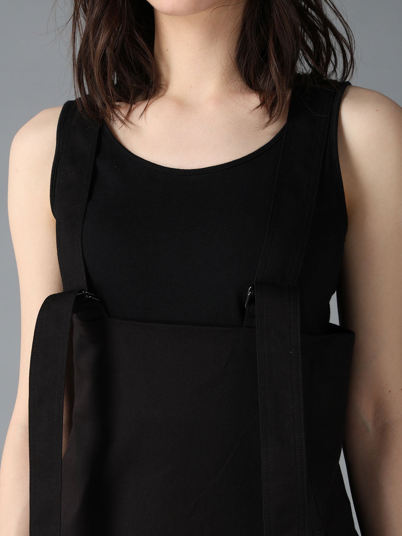COTTON TWILL SUSPENDER DRAPED DRESS