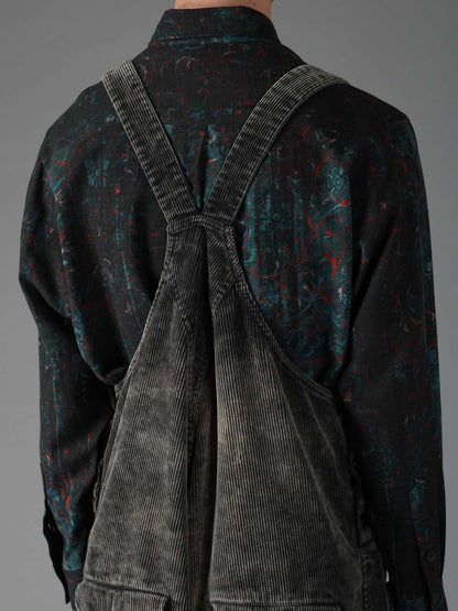 SULFUR-DYED CORDUROY CHEMICAL-BLEACH OVERALL