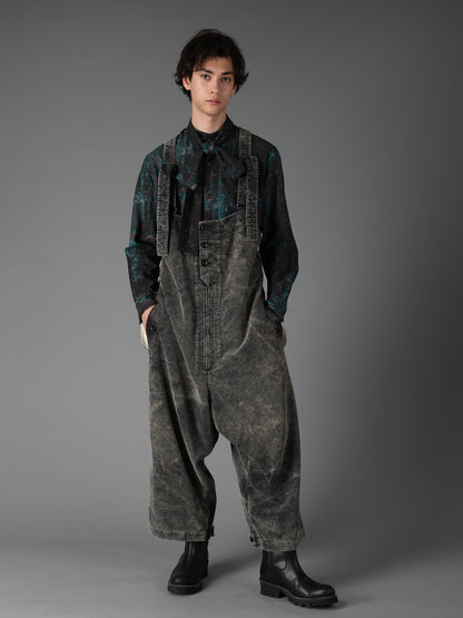 SULFUR-DYED CORDUROY CHEMICAL-BLEACH OVERALL