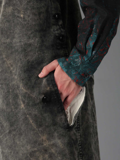 SULFUR-DYED CORDUROY CHEMICAL-BLEACH OVERALL
