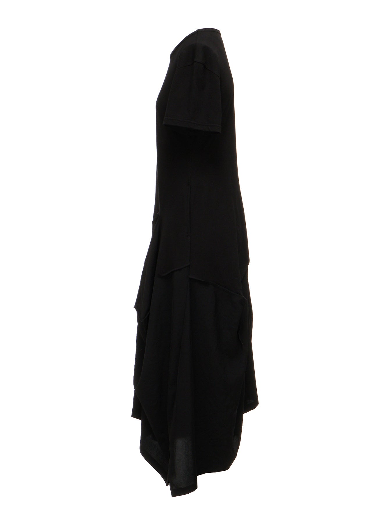 SILICON JERSEY+CREPE de CHINE PANEL LONG DRESS SHORT SLEEVE