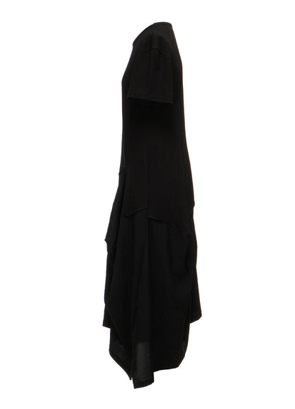SILICON JERSEY+CREPE de CHINE PANEL LONG DRESS SHORT SLEEVE