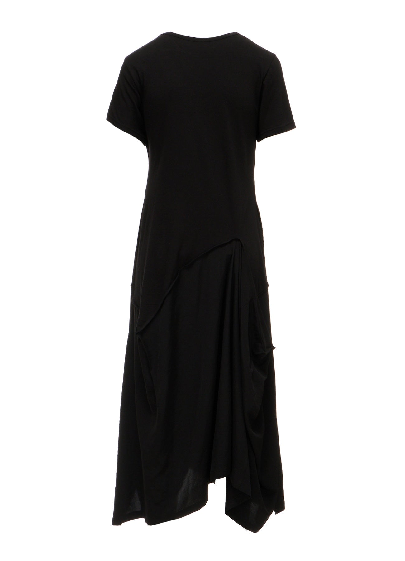 SILICON JERSEY+CREPE de CHINE PANEL LONG DRESS SHORT SLEEVE