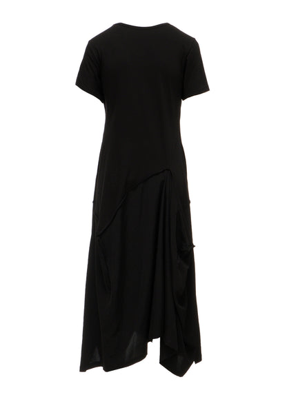 SILICON JERSEY+CREPE de CHINE PANEL LONG DRESS SHORT SLEEVE