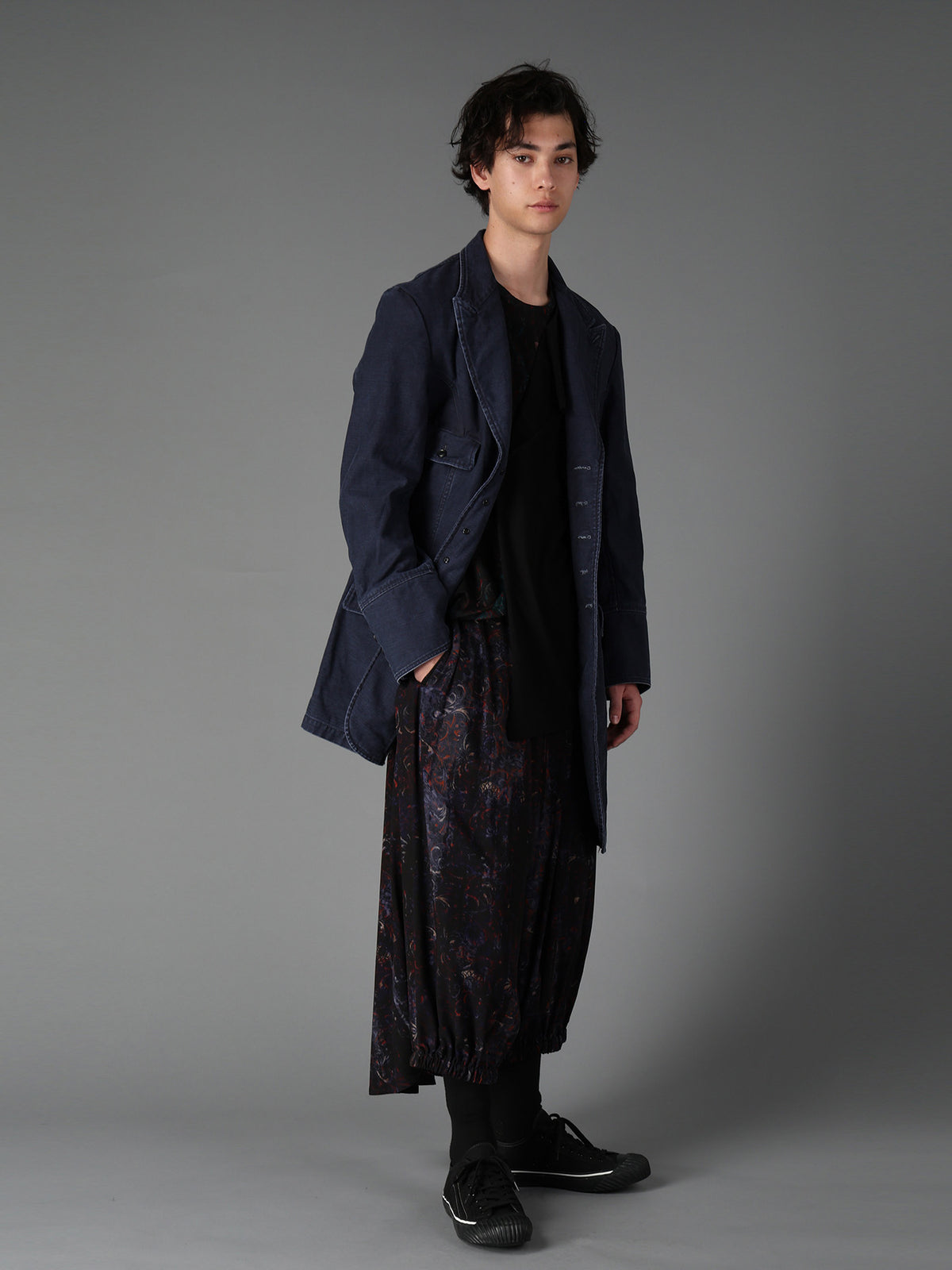 SULFUR DYED BACK SATIN PANEL ASYMMETRIC JACKET