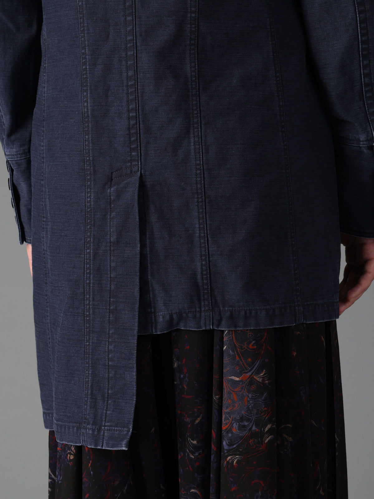 SULFUR DYED BACK SATIN PANEL ASYMMETRIC JACKET