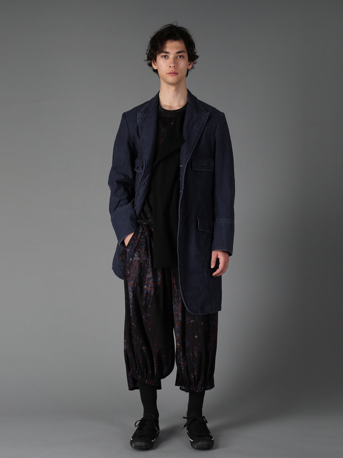 SULFUR DYED BACK SATIN PANEL ASYMMETRIC JACKET