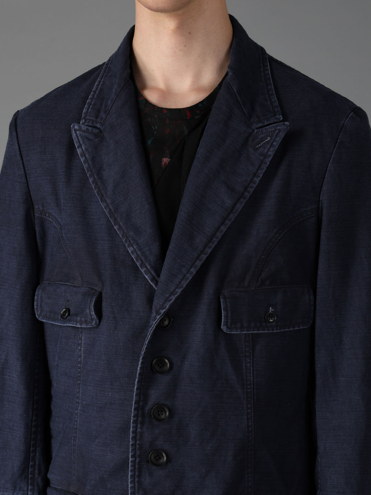 SULFUR DYED BACK SATIN PANEL ASYMMETRIC JACKET