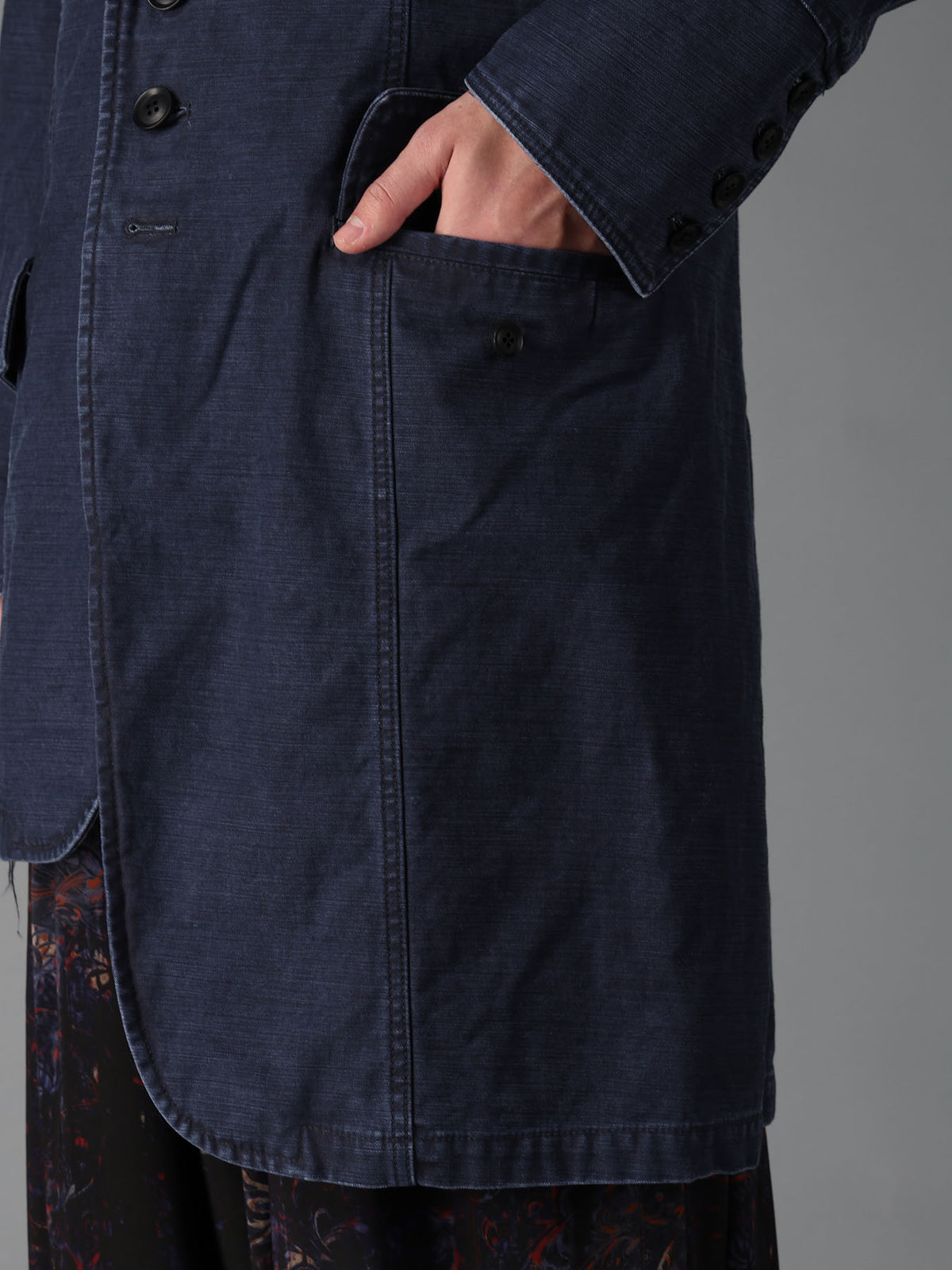 SULFUR DYED BACK SATIN PANEL ASYMMETRIC JACKET