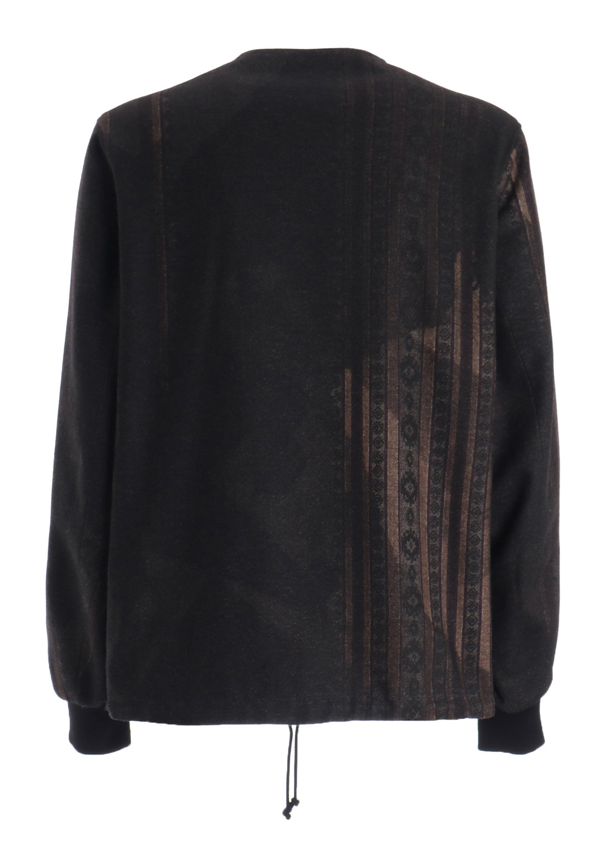 WOOL NYLON FLANNEL GREY STRIPE COLLAR-LESS BLOUSON