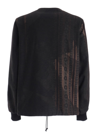 WOOL NYLON FLANNEL GREY STRIPE COLLAR-LESS BLOUSON