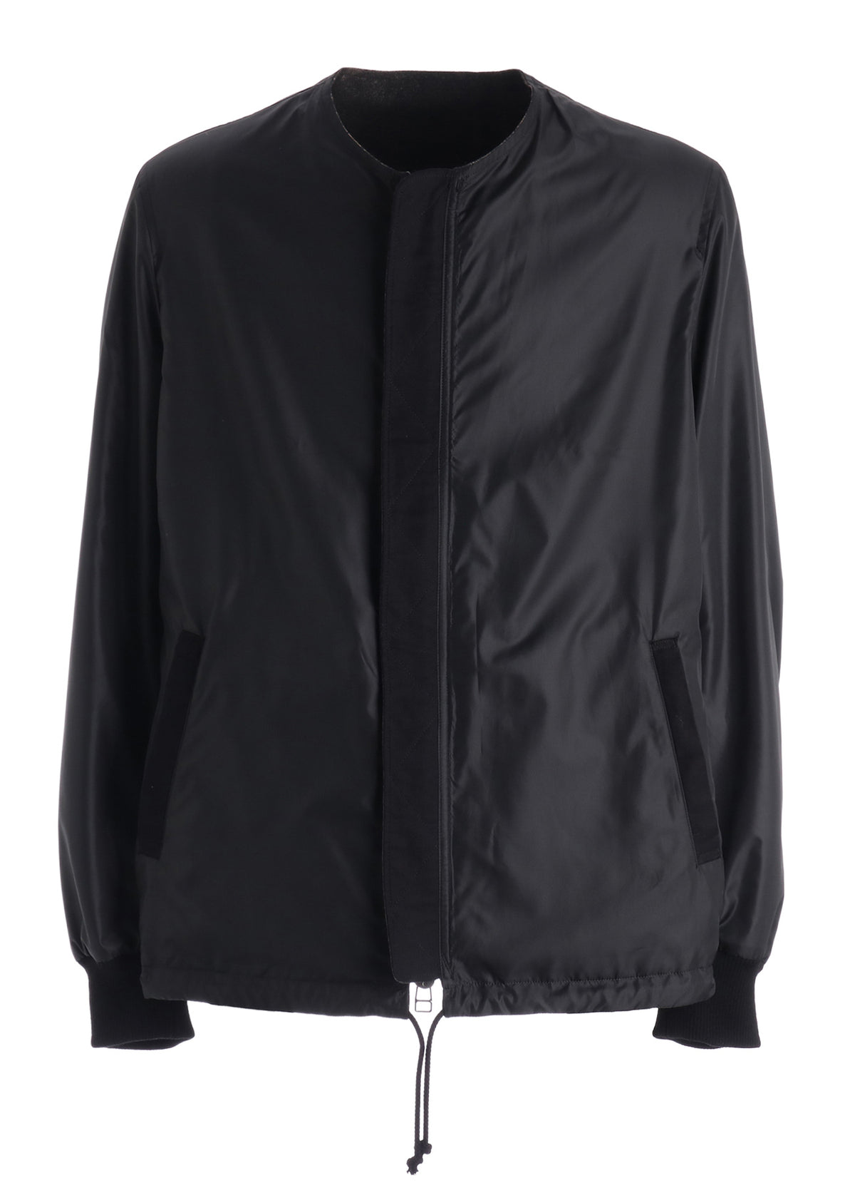 WOOL NYLON FLANNEL GREY STRIPE COLLAR-LESS BLOUSON