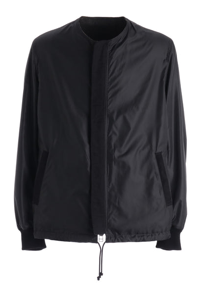 WOOL NYLON FLANNEL GREY STRIPE COLLAR-LESS BLOUSON