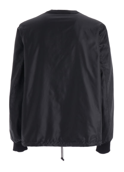 WOOL NYLON FLANNEL GREY STRIPE COLLAR-LESS BLOUSON
