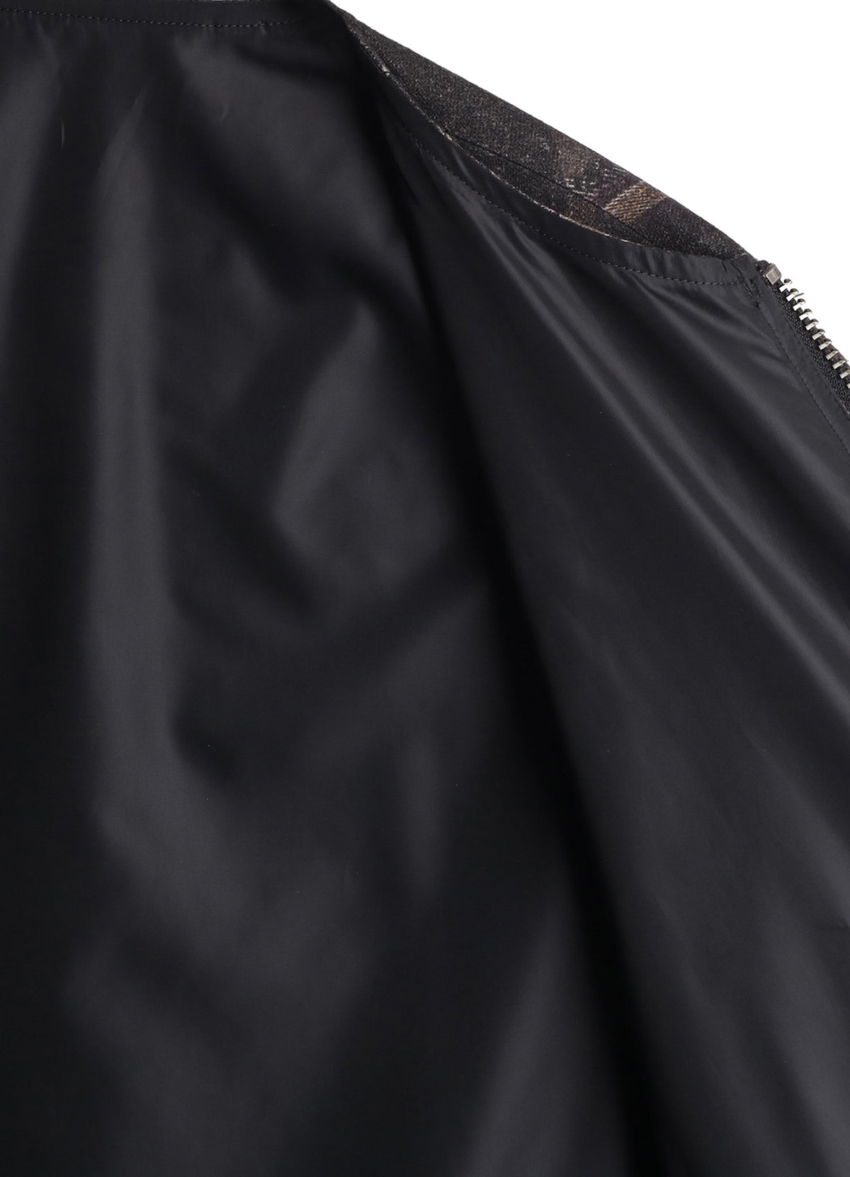 WOOL NYLON FLANNEL GREY STRIPE COLLAR-LESS BLOUSON