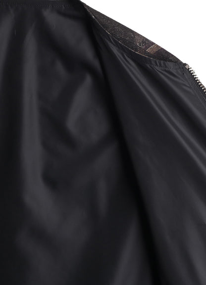 WOOL NYLON FLANNEL GREY STRIPE COLLAR-LESS BLOUSON
