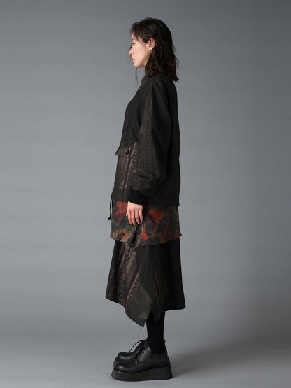 WOOL NYLON FLANNEL GREY STRIPE COLLAR-LESS BLOUSON