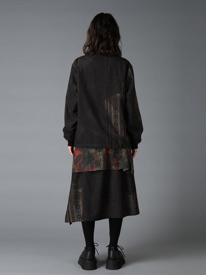 WOOL NYLON FLANNEL GREY STRIPE COLLAR-LESS BLOUSON