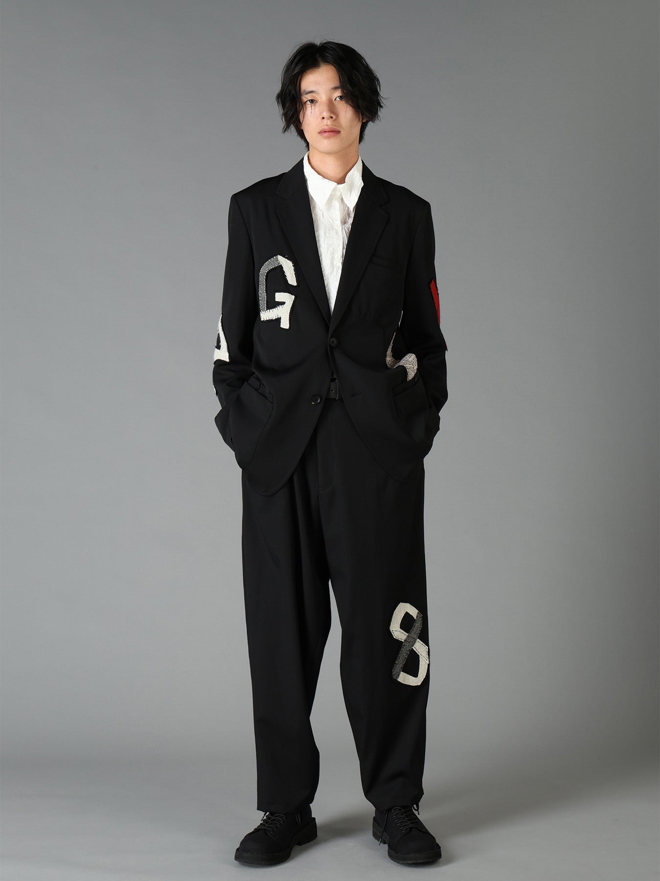 WOOL GABARDINE APPLIQUE OUT POCKET JACKET