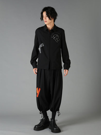 WOOL GABARDINE APPLIQUE ZIP JACKET
