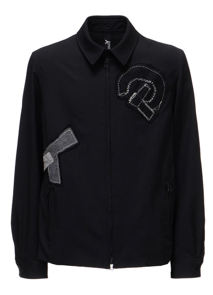 WOOL GABARDINE APPLIQUE ZIP JACKET