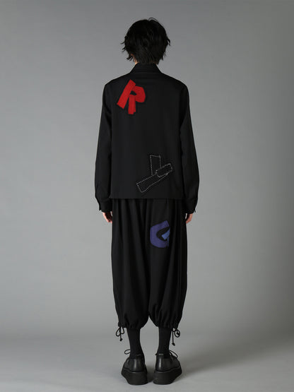 WOOL GABARDINE APPLIQUE ZIP JACKET