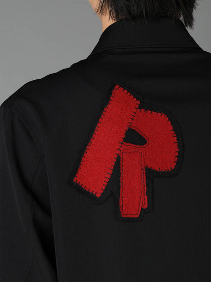 WOOL GABARDINE APPLIQUE ZIP JACKET