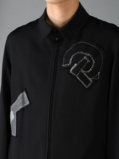 WOOL GABARDINE APPLIQUE ZIP JACKET