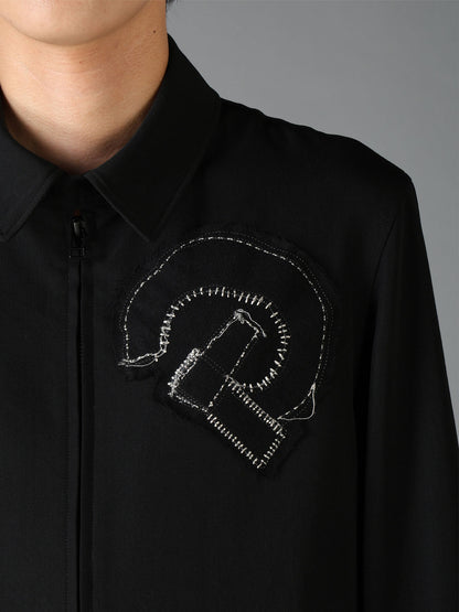 WOOL GABARDINE APPLIQUE ZIP JACKET