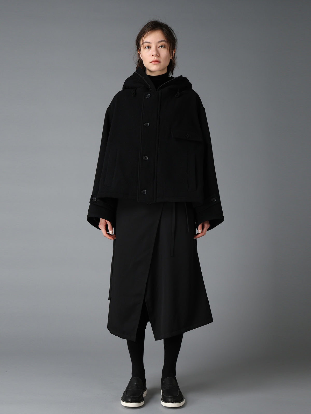 WOOL GABARDINE+VINTAGE NYLON HOODED BLOUSON