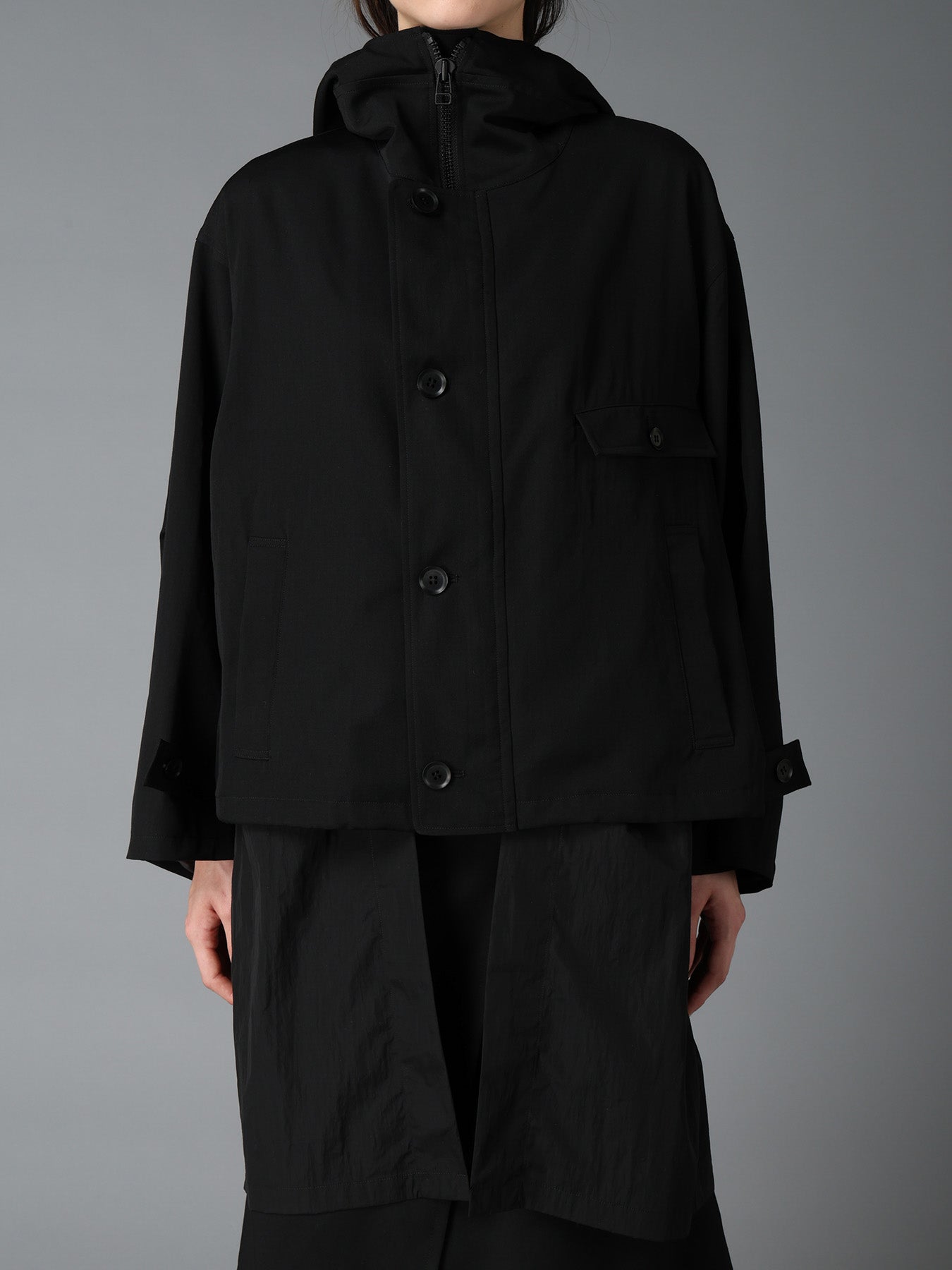 WOOL GABARDINE+VINTAGE NYLON HOODED BLOUSON – THE SHOP YOHJI YAMAMOTO