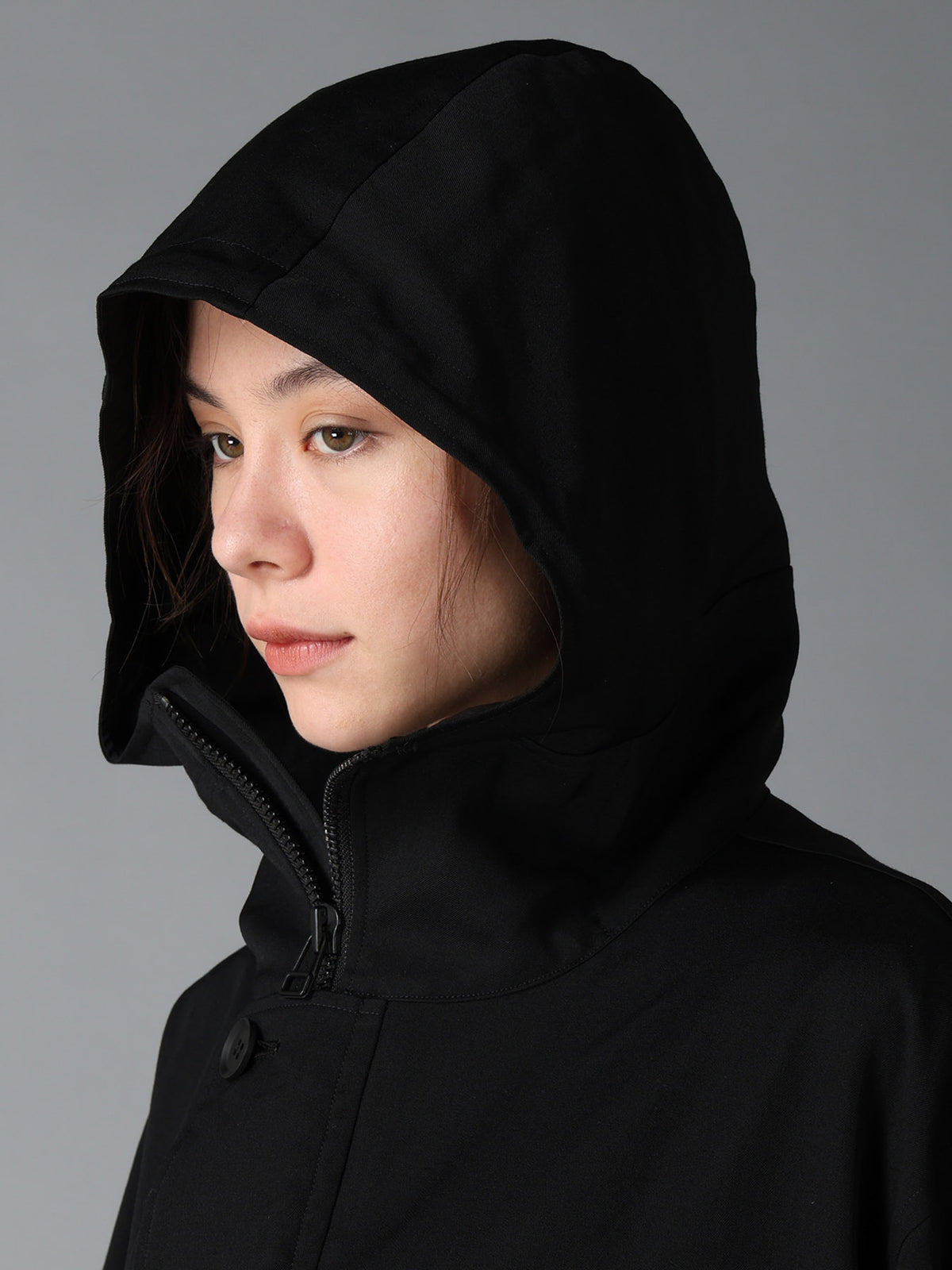 WOOL GABARDINE+VINTAGE NYLON HOODED BLOUSON