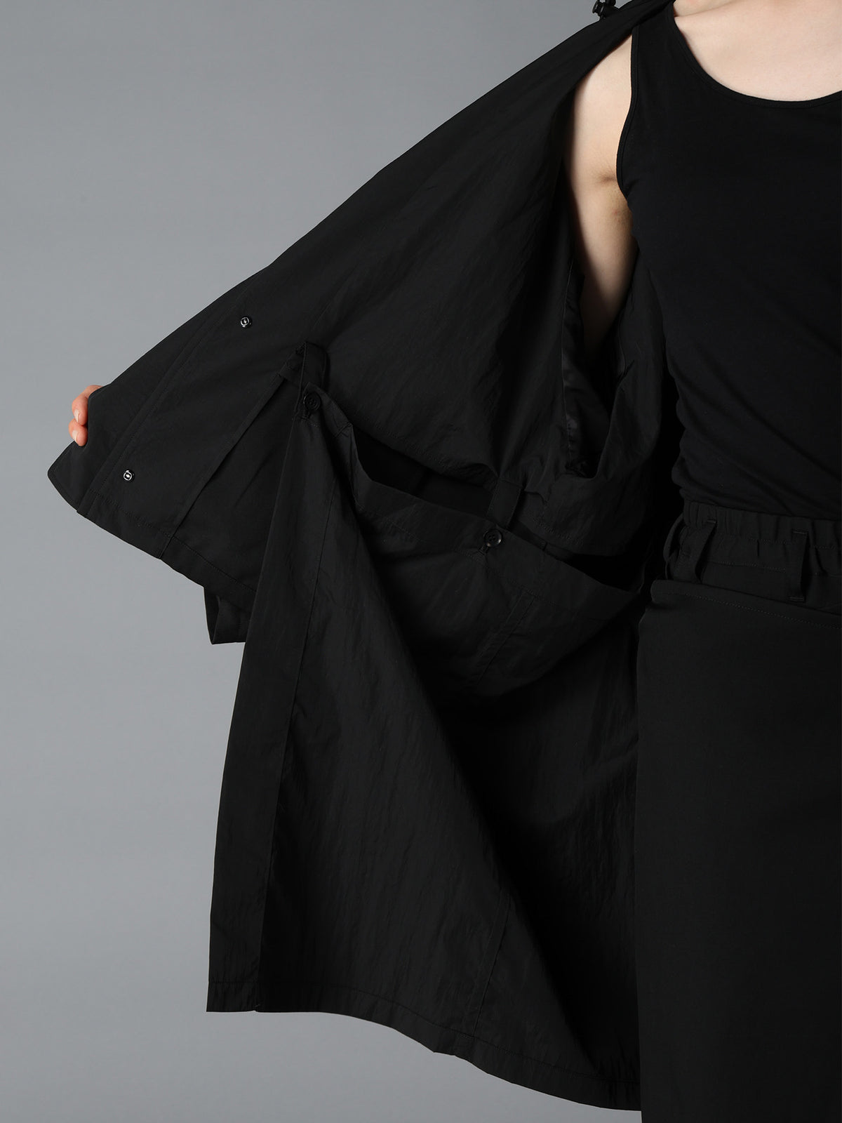WOOL GABARDINE+VINTAGE NYLON HOODED BLOUSON