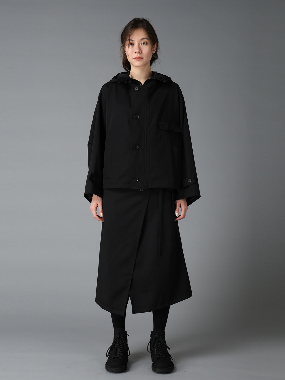 WOOL GABARDINE+VINTAGE NYLON HOODED BLOUSON