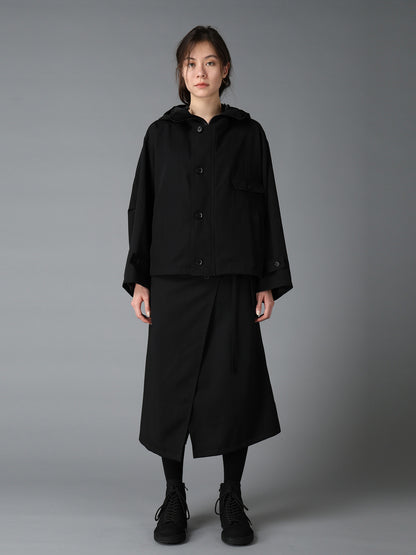 WOOL GABARDINE+VINTAGE NYLON HOODED BLOUSON