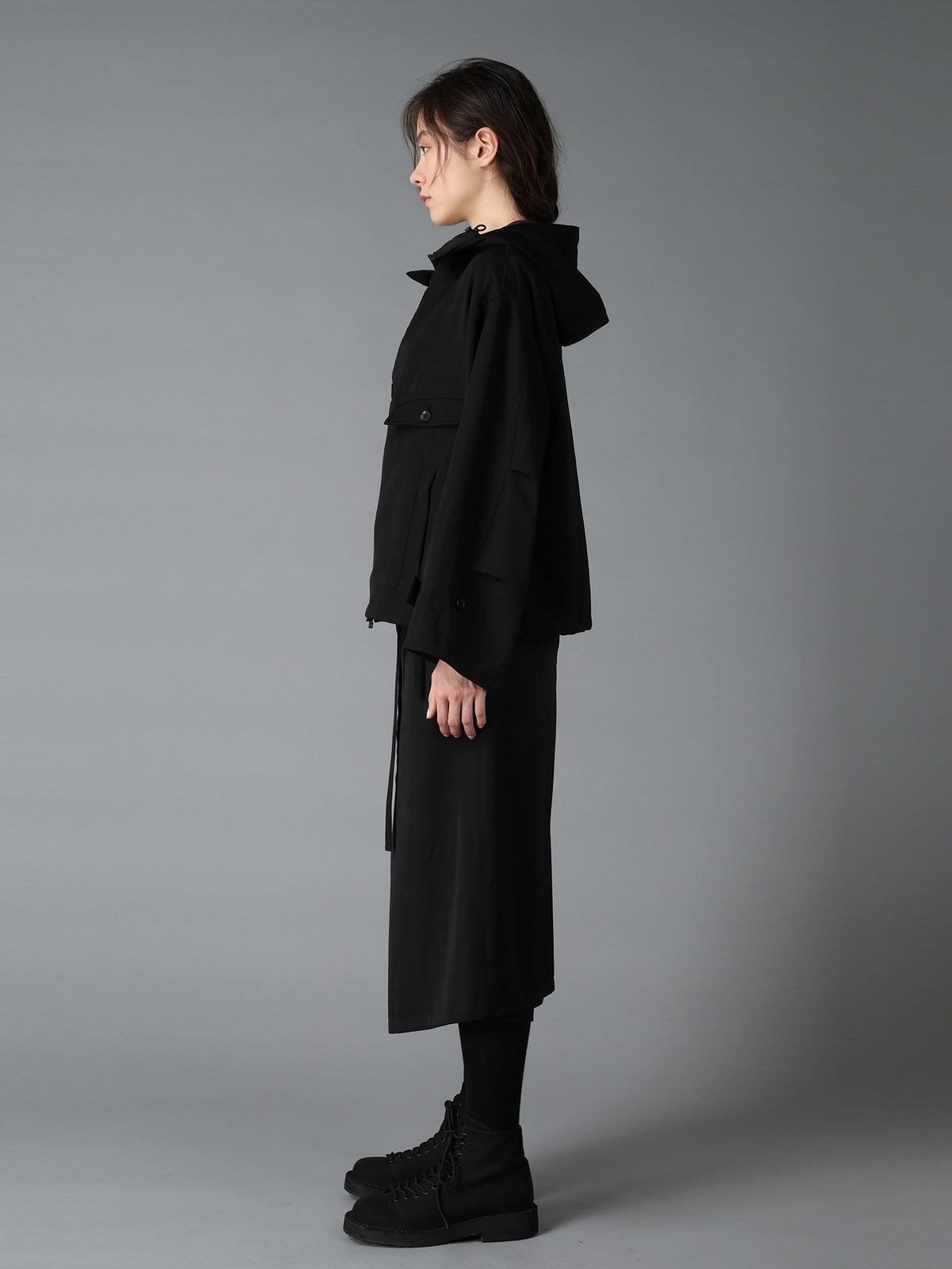 WOOL GABARDINE+VINTAGE NYLON HOODED BLOUSON