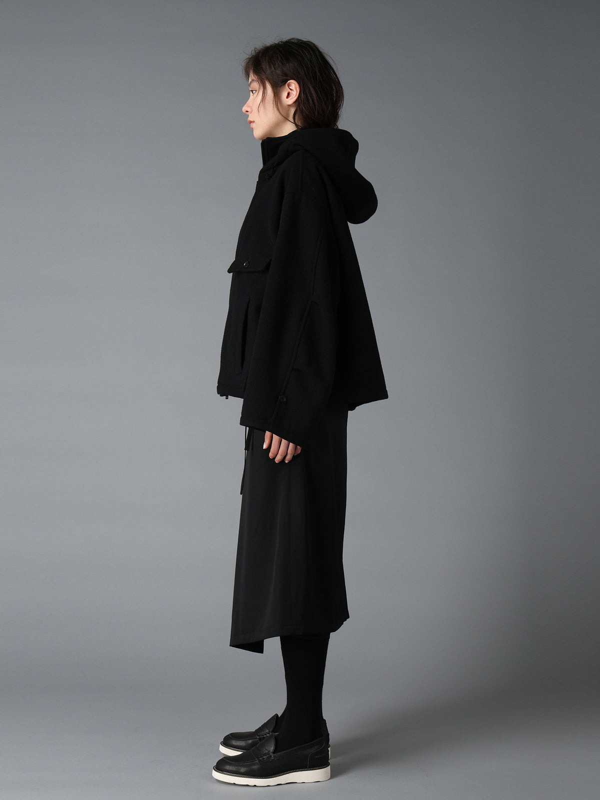 WOOL GABARDINE+VINTAGE NYLON HOODED BLOUSON
