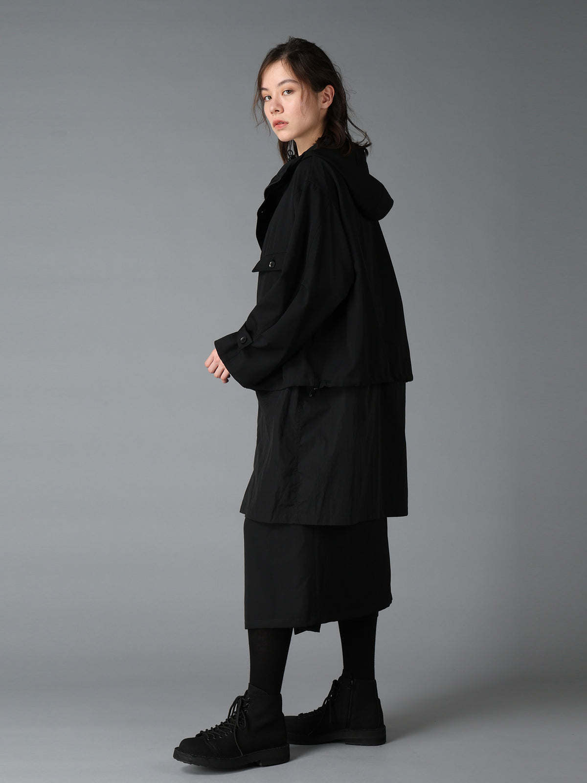 WOOL GABARDINE+VINTAGE NYLON HOODED BLOUSON