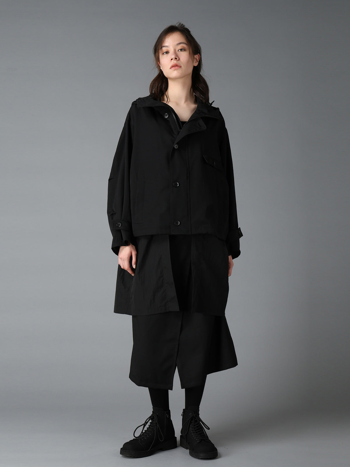 WOOL GABARDINE+VINTAGE NYLON HOODED BLOUSON