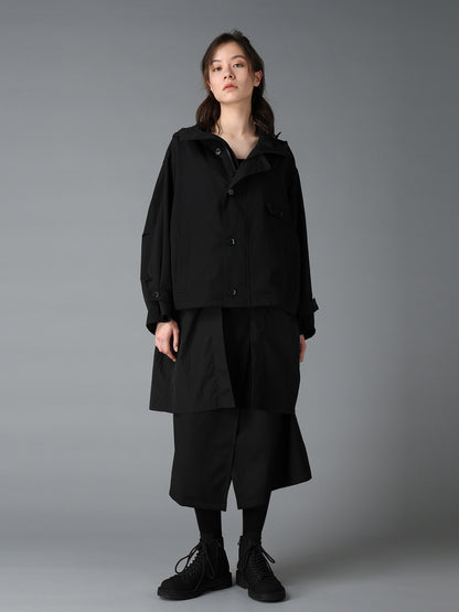 WOOL GABARDINE+VINTAGE NYLON HOODED BLOUSON