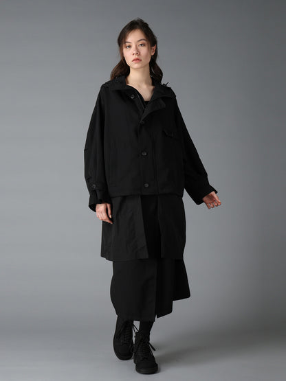 WOOL GABARDINE+VINTAGE NYLON HOODED BLOUSON
