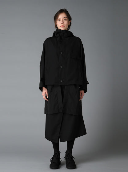 WOOL GABARDINE+VINTAGE NYLON HOODED BLOUSON